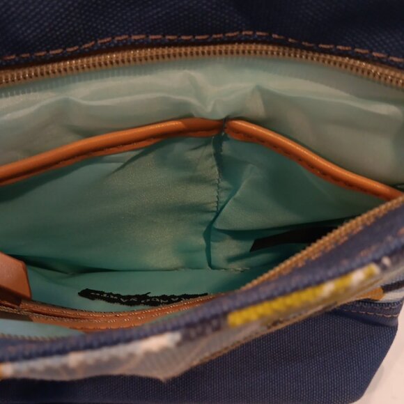 Franco Sarto Canvas Sunflower Floral Print Satchel Bag โ Blue Handles โ Medium - Picture 8 of 12